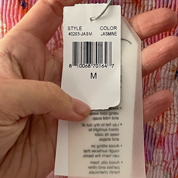 NEW Peixoto Mariel Cropped Top Pink Purple Jasmine Floral Smocked Ruffle Med - Picture 10 of 12